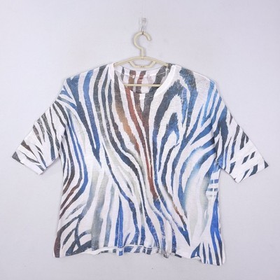 Jess & Jane Top Shirt Womens Size Large Dolman Cap Sleeve Zebra Print Round Neck