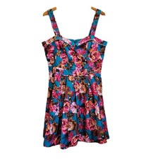 Beach Bash Art & Tatyana XXL turquoise Floral Mini Dress NWT Retro Rockabilly