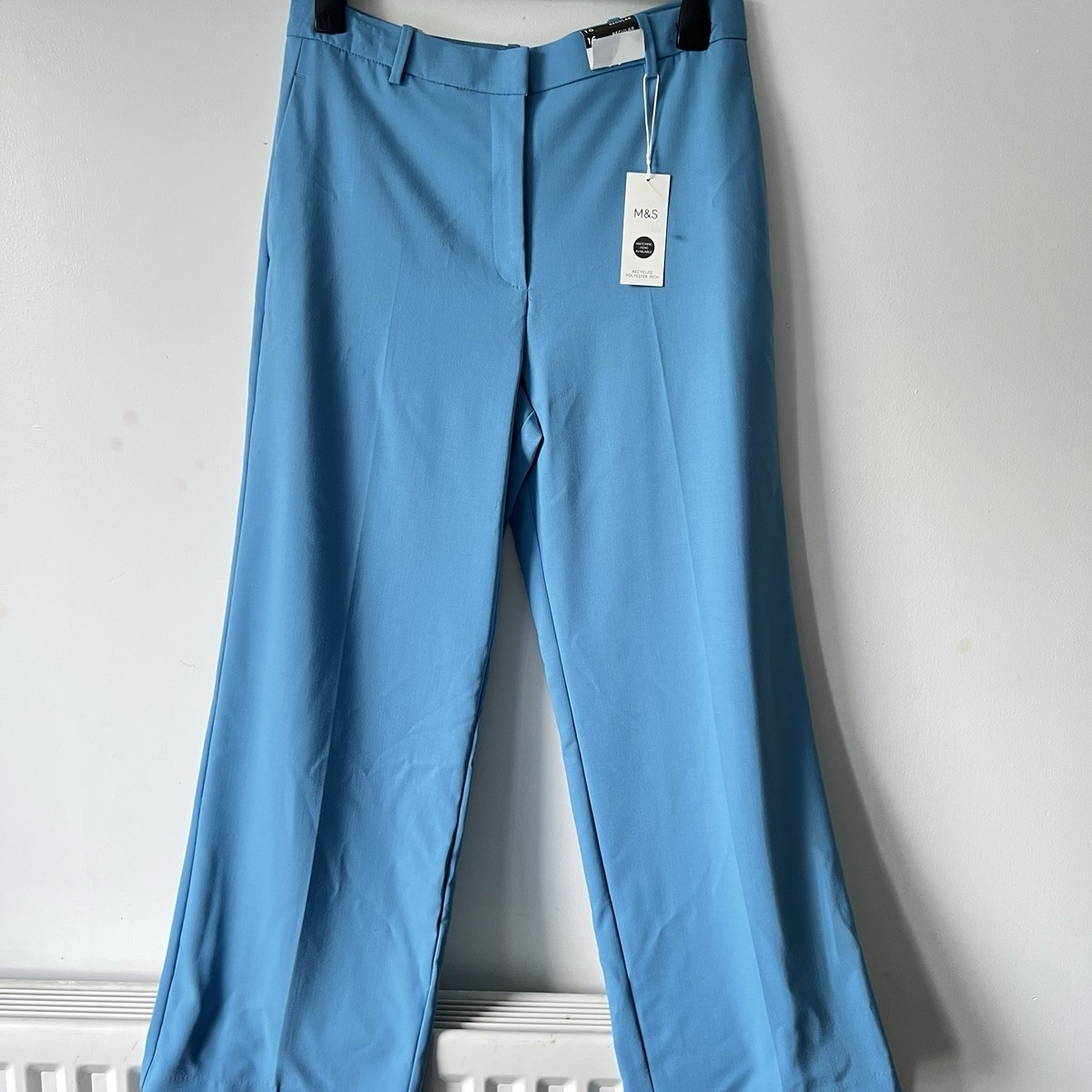 Marks Spencer Womens Crepe Sky Blue Wide leg Trousers 10 14 16