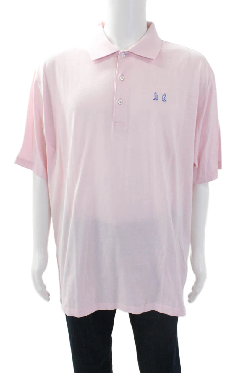 Peter Millar Mens Cotton Collar Short Sleeve Polo Shirt Pink Size Extra Large