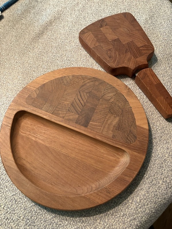 Two Dansk Midcentury Inlaid Wood Cheeseboards, 1 New and 1 Slightly Used