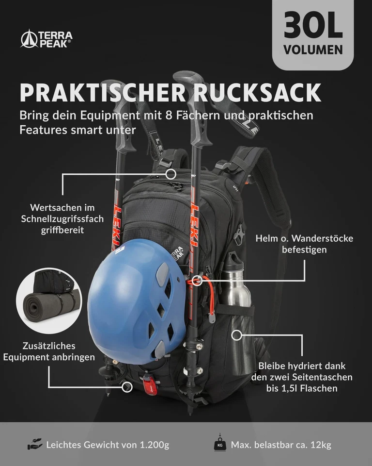 Wanderrucksack 30L Damen Herren Flex 30 & Erwachsene schwarz mittel - Trekkin... - Bild 3 von 4