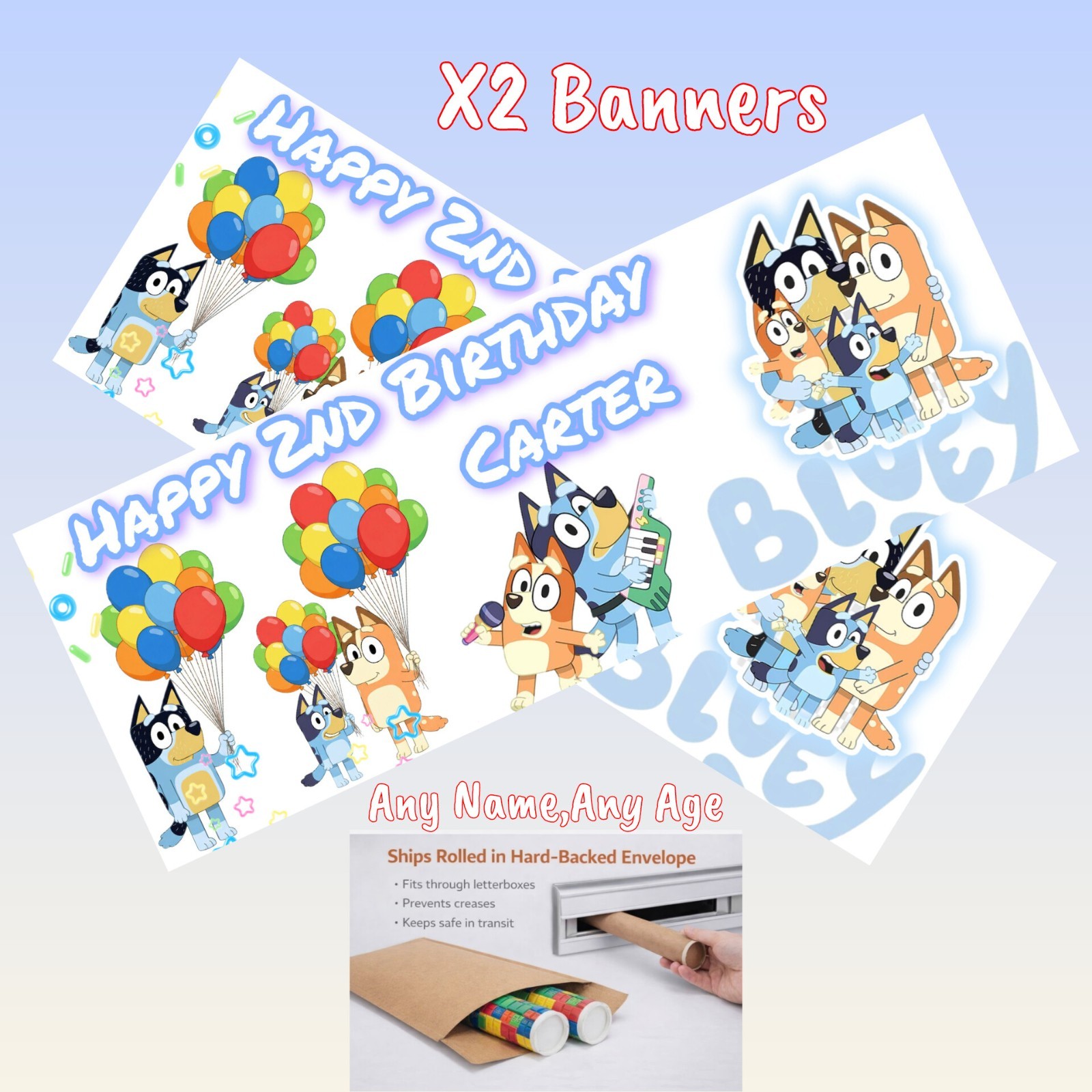 BLUEY Personalised Birthday Banners Bluey theme, Own Photo,any name any age