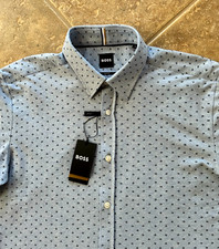 Hugo Boss Roan Shirt Stretch Cotton Men's M Slim Fit Blue Geo Print 158 L/S NWT