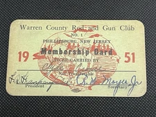 VINTAGE 1951 NEW JERSEY “WARREN COUNTY ROD AND GUN CLUB” Membership Card