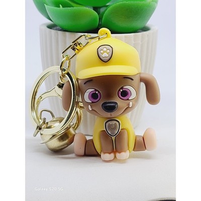Paw Patrol Rubble Figure Keychain Yellow Construction Dog Bag Charm with Bell