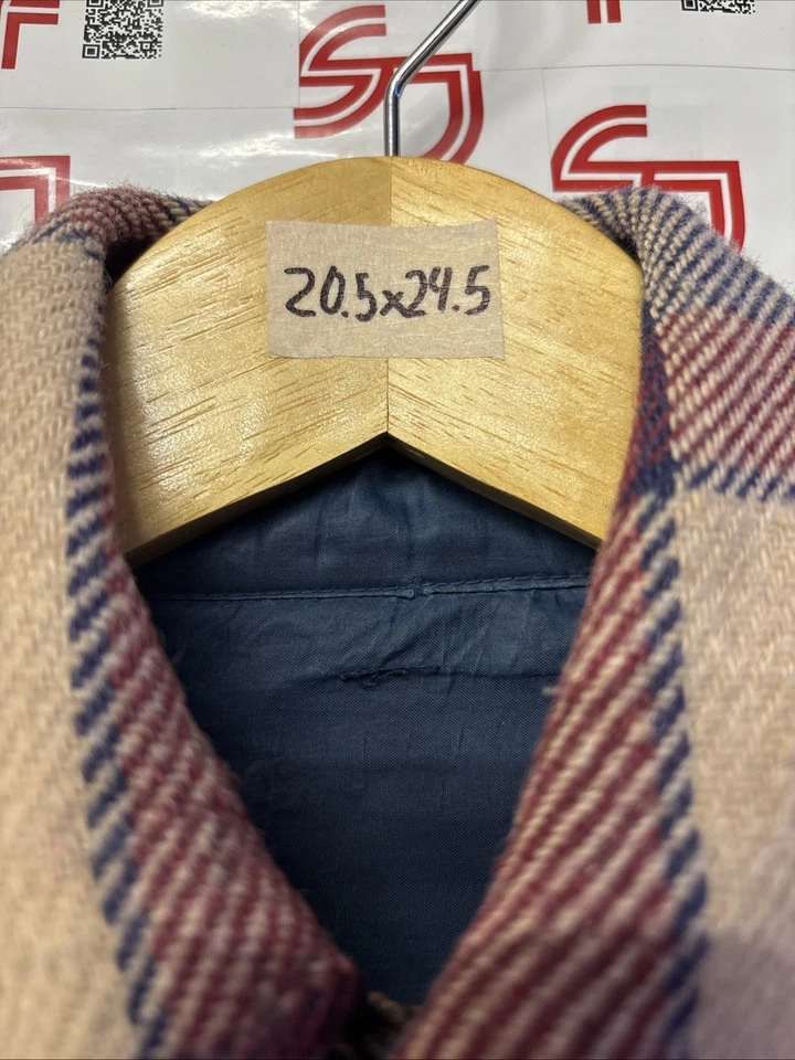 🔥Camisa de flanela vintage anos 80 anos 90 vermelho bronzeado azul xadrez tamanho M 20,5 x 24,5 - Imagem 2 de 4
