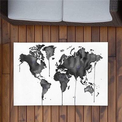 Begin Home Decor C1ROAR23743Q7Y 2 x 3 ft. Watercolor World Map Rug - Black & ...