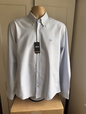 Image of HUGO BOSS H-LIAM-BD REG FIT PURE COTTON BLUE STRIPPED SHIRT SZ L BNWT RRP £129