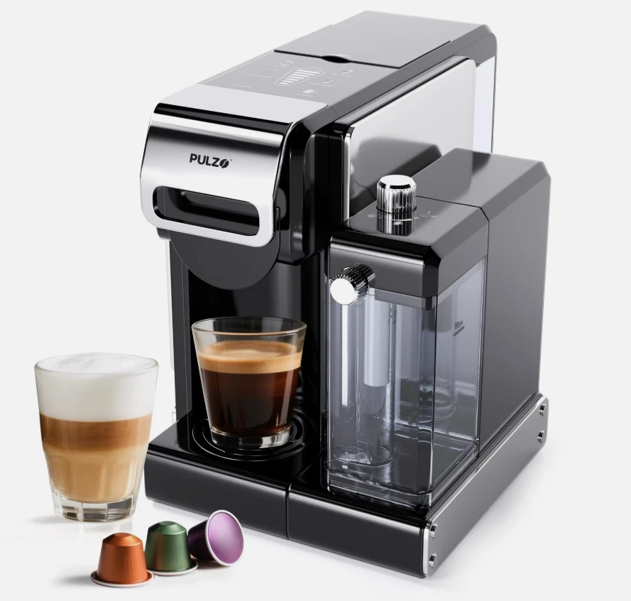 PULZO Espresso Machine Automatic Milk Frother Capsule Coffee Maker Latte Cappucc