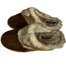 Kensie Womens Large 9 Slippers Slide On House Shoes Brown Faux Fur Lined