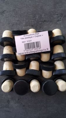 Lot De 20 Bouchons En Liège Avec Tête Plastique Noire - Universel Pour Toutes Bouteilles