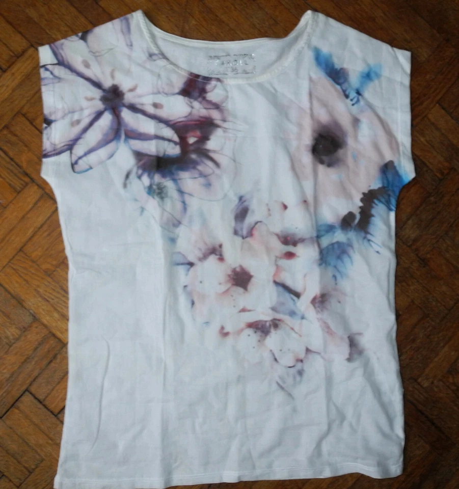 Tee shirt CAROLL 36 blanc devant tissu fleurs pastel - Photo 3/4