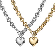7"-40" Silver/Gold Women Heart Choker 316L stainless steel Rolo Chain Necklace