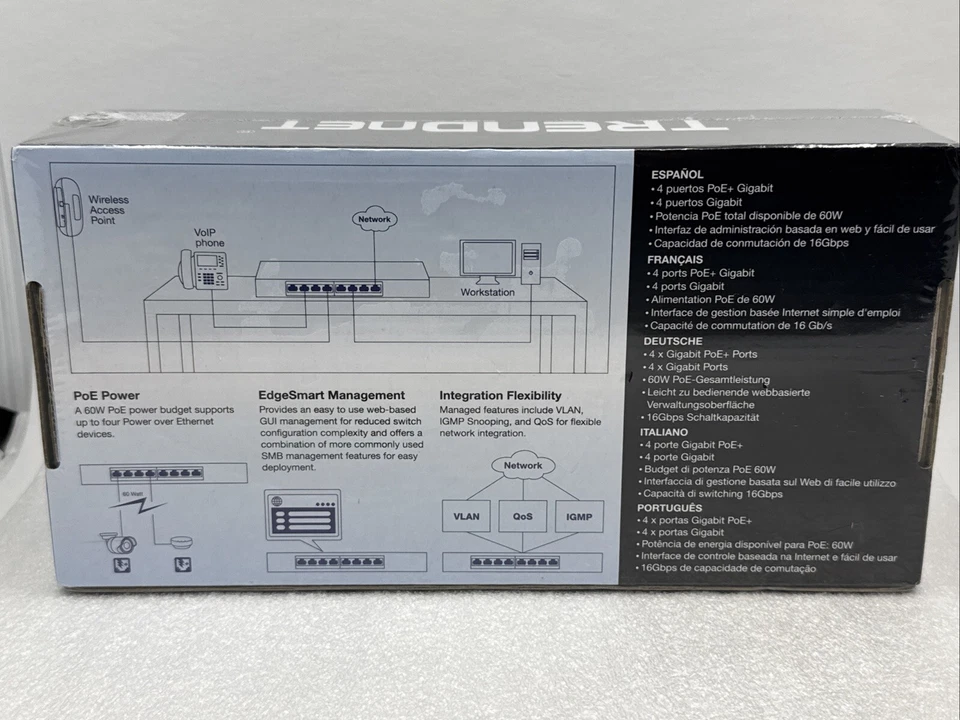 TRENDnet 8-Port Gigabit EdgeSmart PoE+ Switch TPE-TG44ES Ethernet Switch in Box - Image 3 of 4