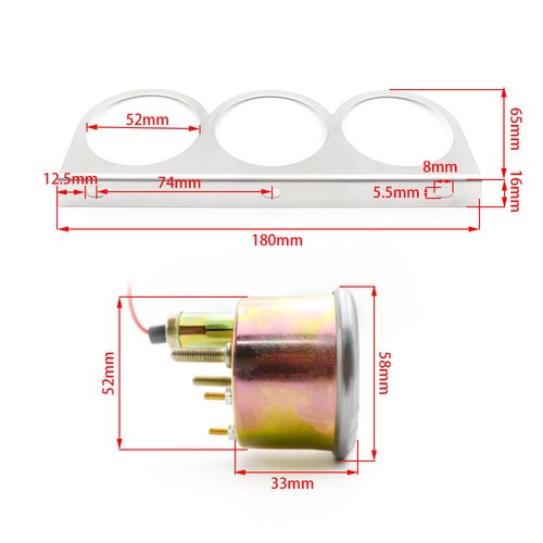 2 IN LED Light Triple Gauge Set Oil Pressure Water Temp Volt Meter Fits GM Ford - Picture 4 of 17