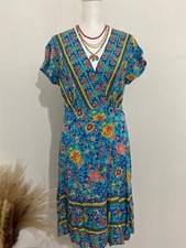 Boho Vibrant Floral Print Dress- Small - New (0371)