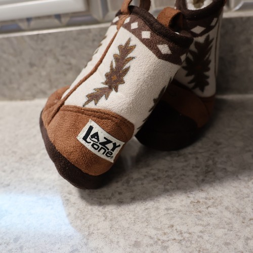 Lazy One Brown & White Stampede Cowboy Boot Slippers ~ Size Medium Kids 4/9 - Picture 3 of 6