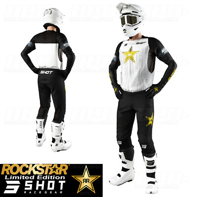 Shot Rockstar Energy Motocross Kit MX Jersey Pants Contact Black White  UK