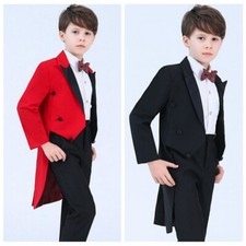 Child Kid Boy Tuxedo Tail Suits Formal Wedding Tailcoat 4 Piece Set Party Fit