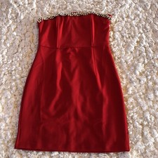 Lulus Feel the Beat Mini Dress Womens Medium Red Rhinestone Strapless Bodycon