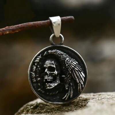 Ancient Greek Skull Coin Necklace INDIAN HEAD CARVED SKULL