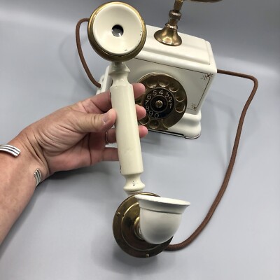 Vtg 1930s/40s L.M. Ericsson Stockholm Rotary Table Phone White