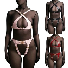 Women PU Letheather Bondage Lingerie Body Harness Suspenders Strap Top/Underwear