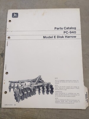 John Deere Model E Disk Harrow Parts Catalog, PC-940