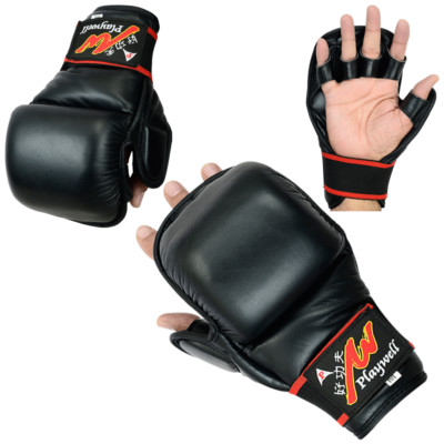 Gants D'entraînement Krav Maga Et Grappling - Cuir Noir, Rembourrage 3.8cm, Tailles S/M