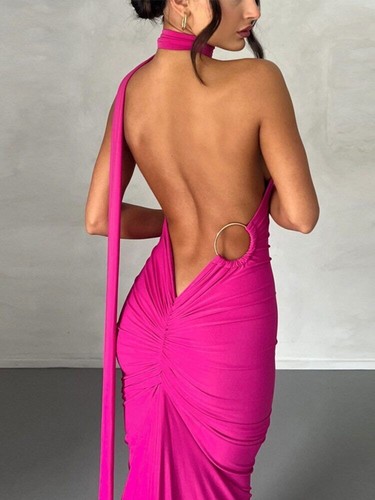 Hot Shoulder Rückenfreies Maxikleid Damen Kleid Sommer Rückenträger Ärmellos - Bild 12 von 17