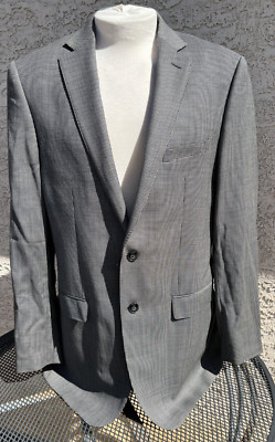 Calvin Klein Macys Mens Blazer Sport Coat Black Gray Herringbone Tweed Wool 42L