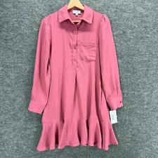 New Tahari Shirt Dress Women XS Pink Short Collared Long Sleeve Button Casual