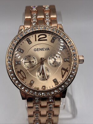 Pre owned:Geneva Women\'s Watch with Brown Dial and Crystal Bezel Geneva Ladies Rose Gold Tone 22mm Genuine Diamond Faceted  main image 4