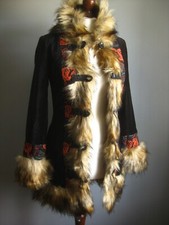 Joe Browns Velvet Coat 6 Fur Collar Penny Lane Hippy Black Beatlesboho Funky