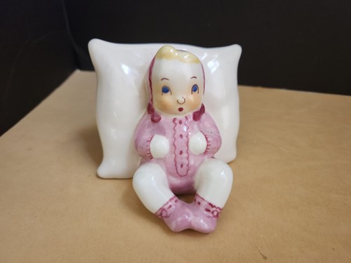 Vintage Brayton Laguna Pottery PLANTER Pink Blonde Blue Eyed BABY With PILLOW - Picture 3 of 10