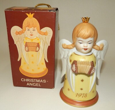 Kaiser Porzellan  Christmas Angel Yellow Stars Bell Ornament - MIB