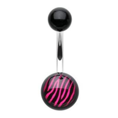 Hot Pink Zebra Stripe Belly Piercing Ring