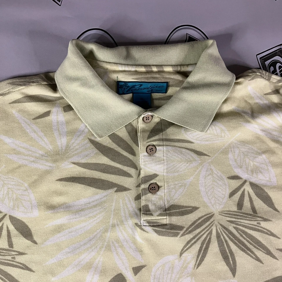 Camisa Polo de Golf Vintage Paradise Azul Para Hombre XL Amarilla Hawaiana Floral Tropical Foto 2 de 4