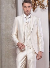 Silk Satin Men Suit Workwear 3 Pieces British Business Prom Wedding Groom Tuxedo