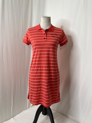 Girls Large Polo Shirt Dress Nike Red and White Striped Short Sleeve Knee Length - Picture 2 of 12
