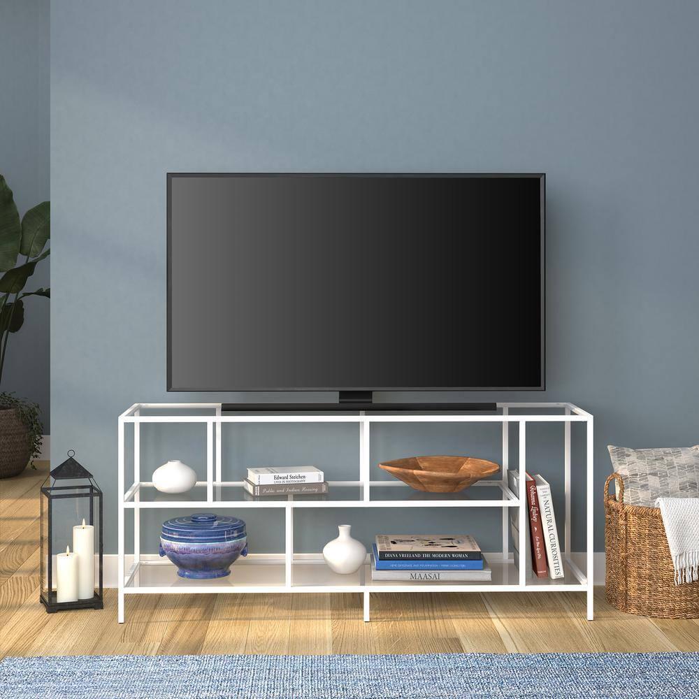 Meyer and Cross TV Stand Fits 24"x55" 2-Shelves TV's up to 60" Steel White 75 lb