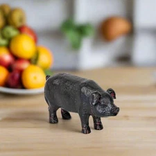 Primitive Farmhouse Folk Art Black Pig Figurine 4.75"