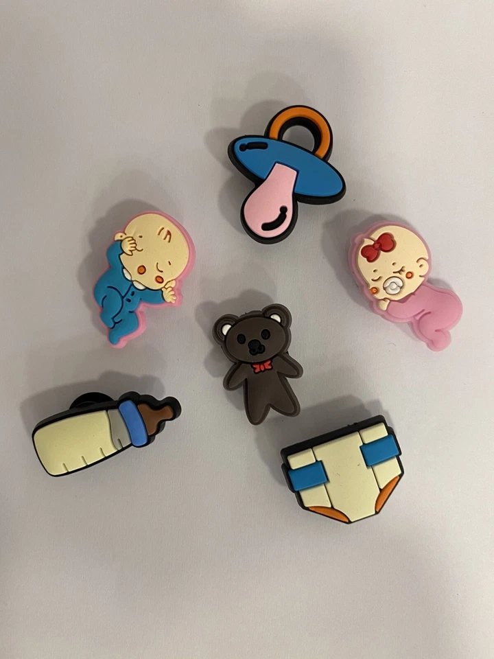 MARKENLOS 6 Schuh Pin - Shoe Charms - für Crocs - Clogs Baby is born Newborn Neugeborene