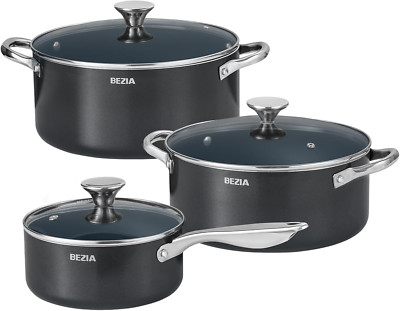 Stackable Induction Cookware Set - 6-Piece Pots with Lids, Dishwasher & Oven Saf