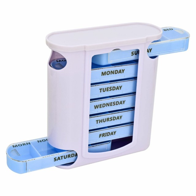 Weekly Pill Organiser Dispenser Tower 7 Day 28 Compartment Daily Tablet Reminder for sale online