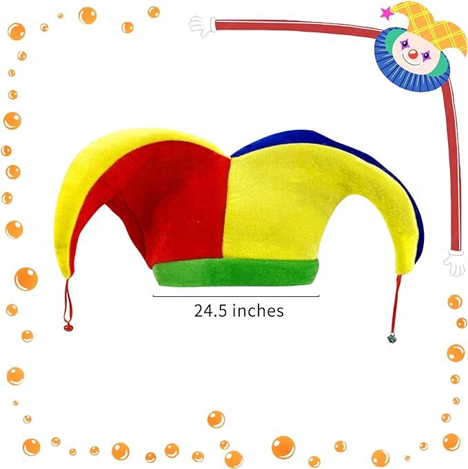 Jester Clown Hat Mardi Gras Hat Multicolor Costume Halloween Dress Costume  HO