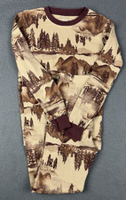 Carter's 2 Piece Pajama Set Brown Tan Outdoors Trees Mountain Waffle Texture 10