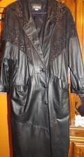 Long Coat Black Leather & Brown Suede Gorgeous Vtg By Maurices Women's Size M