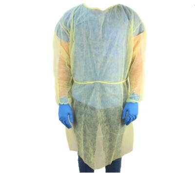 EverOne Isolation Gown Fluid Resistant Full Back Yellow 2 Packs(10 and 8)